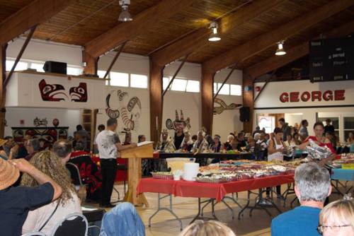 Speeches at the potlatch feast after the totem pole raising