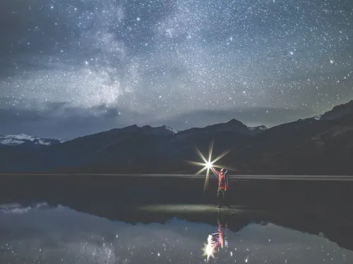 Star gazing at a lake in Jasper, Alberta
