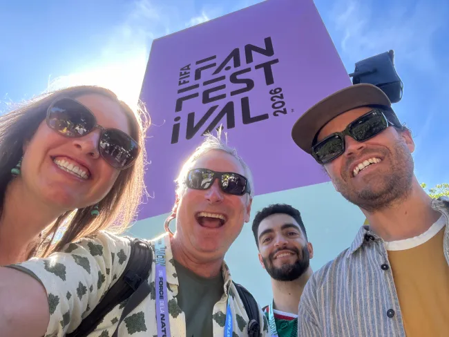 Shred Kelly members with FestivalSeekers' Jim Barr and Darius Fuladi