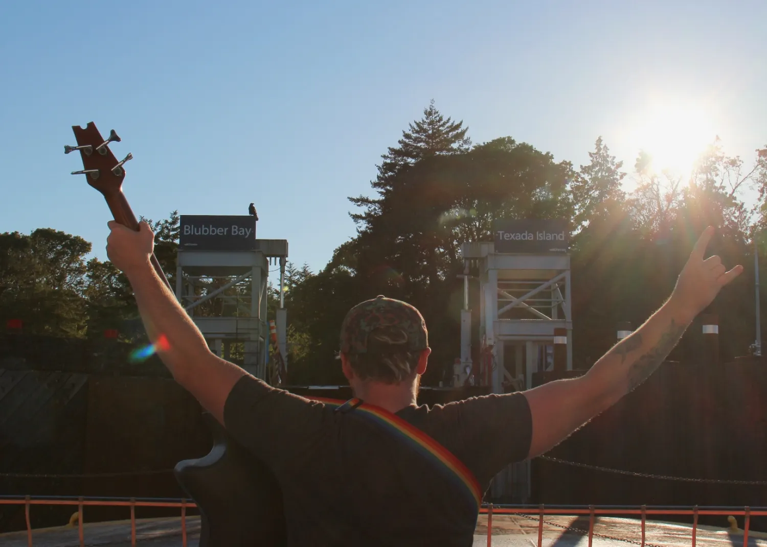 Texada Blues Fest musician sunflare on dock